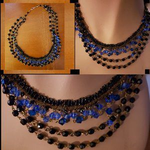 Genuine Artisan made 3-Teired Bib Necklace Swarovski Crystals & Vintage Trim